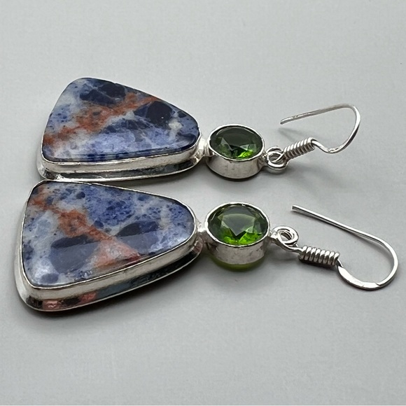 New Sodalite Stone Silver Overlay Hook Earrings - Picture 9 of 9